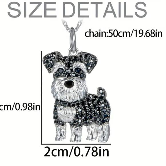 Schnauzer Dog Necklace Dainty Chain Silver Tone Rhinestone Puppy Pet Softgirl - Picture 4 of 6